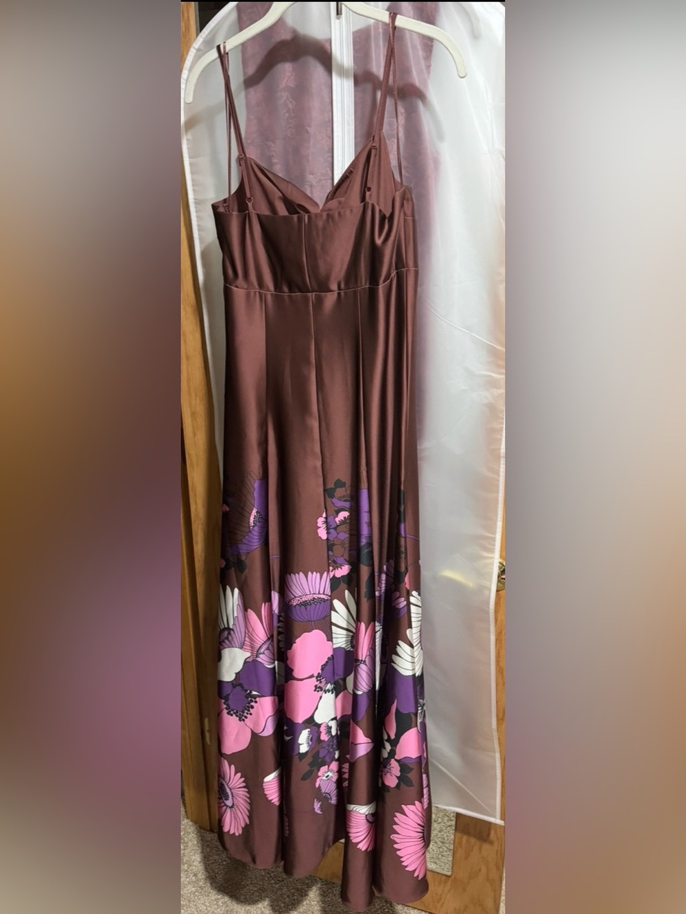 NWOT Express Satin Floral Twist Front Maxi Slip Dress Spaghetti Straps Size M - Picture 7 of 9